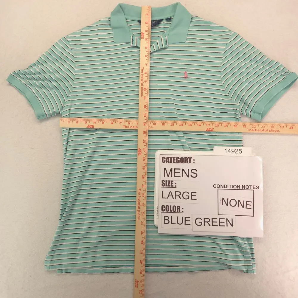Polo Golf Ralph Lauren Collared Short Sleeve Polo Shirt Mens Size L Green Blue